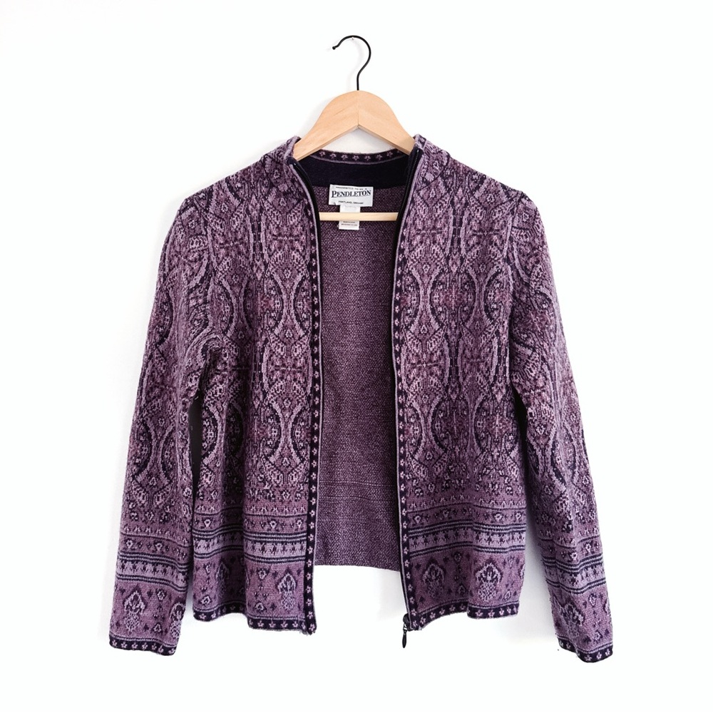 Pendleton Women's Full Zip 100% Merino Wool Lavender Cardigan - Size Medium